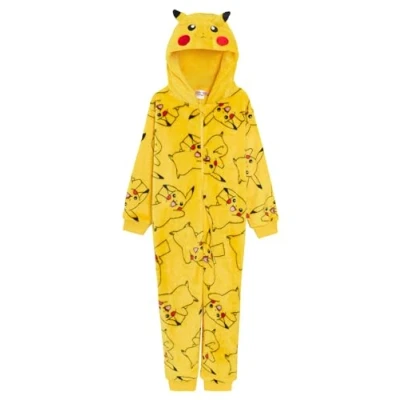 Imagen de pijama de Pokémon para niños y niñas, todo en uno, con capucha 3D, forro polar cremallera, Pikachu, 7 8 años