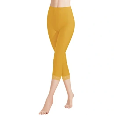Imagen de Libella Leggings 3/4 Pantalones con Encaje Capri de Algodón Cintura Alta Coloridos Fitness Slim Amarillo XXL 4166