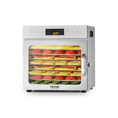 Imagen de VEVOR Deshidratador de Alimentos 8 Bandejas Acero Inoxidable Secador Eléctrico 400 W con Temperatura Ajustable y Temporizador 24 Horas para Cecina, Frutas, Verduras, Hierbas