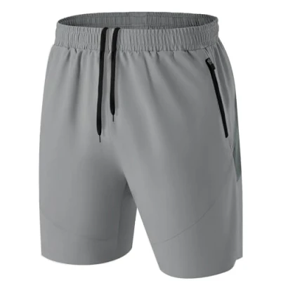 Imagen de Pantalones Cortos Hombre Running Transpirable Shorts Deportivos Secado Rápido Pantalón Correr con Bolsillo Cremallera(Gris Claro,EU 3XL/US 2XL)
