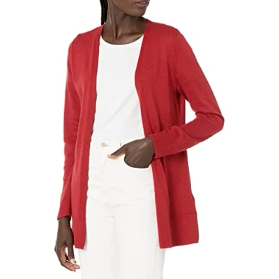 Imagen de Amazon Essentials Jersey Cárdigan Ligero de Abertura Fronta (Disponible en Tallas Grandes) Mujer, Rojo Oscuro, M