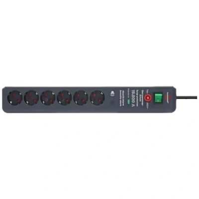 Imagen de Brennenstuhl Secure Tec regleta de enchufes con 6 tomas corriente, protección contra sobretensión y señal alerta acústica (cable 3 m, interruptor) antracita