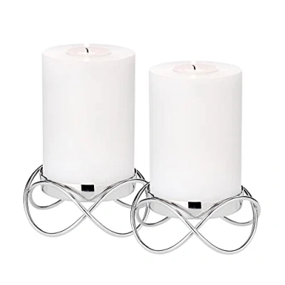 Imagen de EDZARD Juego de 2 candeleros Bastia, Acero Inoxidable Pulido a Espejo, Color Plata, diámetro 11 cm, Altura 5 para Velas Pilar 8 cm