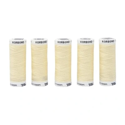 Imagen de Korbond Crema 500 poliéster 5 x 100 m de Hilo máquinas Coser a Mano no se Encoge Ideal, sastrería, Acolchado, Manualidades, Reparaciones y Adornos, 500m