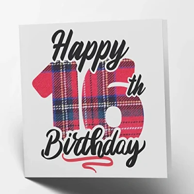 Imagen de Maturi Tarjeta de felicitación 16 cumpleaños, diseño tartán en blanco el interior