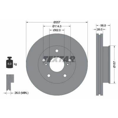 Imagen de TEXTAR PRO 92236003 Disco de freno 257 28 05/07 114,3 ventilación interna revestido sin perno sujeción rueda, buje rueda
