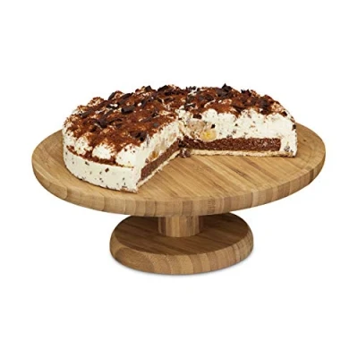 Imagen de Relaxdays Soporte para Tartas, Pie Expositor Redondo, Base Pastel, Plato, Fuente, Bambú, 1 Ud, 11,5 x 33 cm, Marrón, 11.5 cm