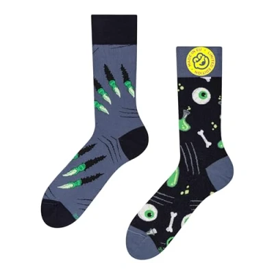 Imagen de Dedoles Calcetines Unisex Hombre Mujer y Niños Algodón muchos diseños divertidos diferente izquierda derecha, color: Gris, diseño: Monstruo verde, tamaño: 35 38