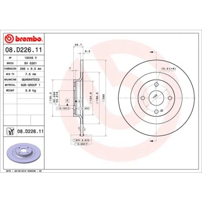 Imagen de BREMBO 08.D226.11 Disco de freno 280 9,5 4 macizo revestido ABARTH: 124 Spider