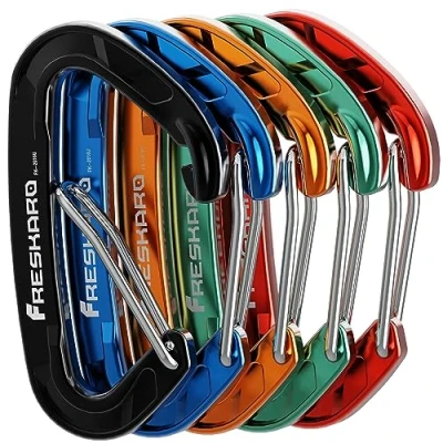 Imagen de FresKaro 5 Piezas 15kN mosquetón Wiregate, de Alta Resistencia, Resistente Clip Accesorio EDC, tamaño Grande, Ligero, para Senderismo, Camping, Pesca, al Aire Libre, Mochila (Arco Iris)
