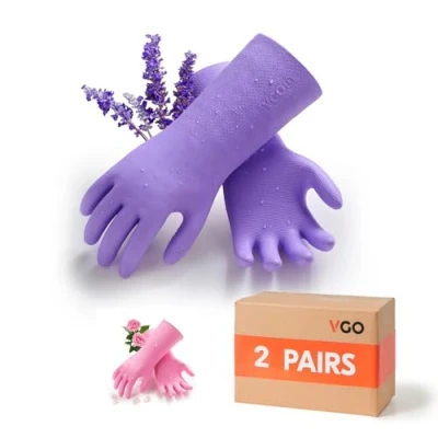 Imagen de Vgo... Guantes Limpieza Largos con forro Reutilizables, Fragante Inodoro, para Hogar Baño Cocina lavar platos Coche, Resistentes contra el Frío&amp;Calor Agua, 1 par
