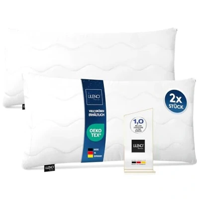 Imagen de LILENO HOME Juego de 2 almohadas 40 x 80 cm, con relleno cojín 650 g, para cama o decoración, cremallera, lavable hasta 95 , sofá