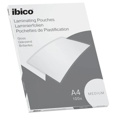 Imagen de Ibico Basics Láminas para Plastificar Tamaño A4, Grosor Medio, Pack de 100, Acabado Brillante, Transparentes, 627309