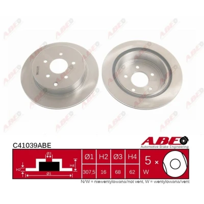Imagen de ABE C41039ABE Disco de freno Eje trasero 308 16,0 5 114,3 ventilado revestido INFINITI: Q50 Berlina, FX SUV, Q70, NISSAN: Murano I, II