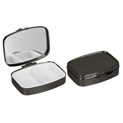 Imagen de kwmobile Pastillero metálico 2en1 Set de 2x estuche duro acero inoxidable con 2 compartimentos para medicinas negro