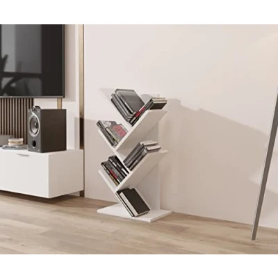 Imagen de ComfortCove Estantería de árbol, Librería en Forma Librero Escritorio, Estante Pie para Libros, Vertical salón, Oficina Casa, 5 estantes, Blanco