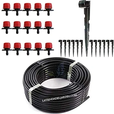 Imagen de Suinga. Pack Tubería goteo, 16 mm x 100 m + PIQUETA estaca sujeción GOTEROS REGULABLES rojo 0 a 70 l/h