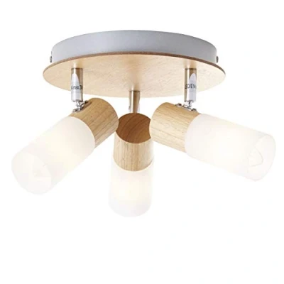 Imagen de BRILLIANT lámpara Babsan Spotrondell 3flg madera claro/blanco 3x C35, E14, 3.5W, adecuado para lámparas de velas (no incluidas) Escala a ++ E Cabezas giratorias