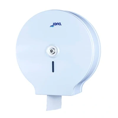 Imagen de Jofel Portarrollos de Papel Higiénico Industrial Grande, Dispensador en Rollos hasta 400m, max. 260mm Diámetro, Mandril 18 a 55mm, Carcasa Acero Laminado Blanco, Clásico AE13300