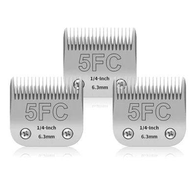 Imagen de Paquete de 3 cuchillas acero inoxidable 5FC para peluquería perros, compatibles con Andis/Oster A5/Heiniger/Moser Max 50/Wahl, tamaño 5FC, hoja 1/4 pulgada, longitud corte 6,3 mm