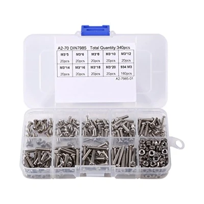 Imagen de 340pcs Tornillos M3 con Tuercas de Cabeza Cruzada Surtido Rosca Completa Juego