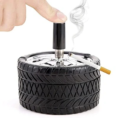Imagen de Cenicero a Prueba de Viento, con Tapa, Acero Inoxidable, Giratoria para Cigarrillos, Mesa, Bares, Discotecas, Oficinas y Hogares