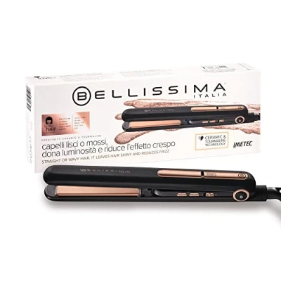 Imagen de Bellissima Imetec Creativity Ceramic &amp; Turmaline, Plancha de pelo, revestimiento cerámica y turmalina, temperatura 150 C a 230 C, calentamiento rápido, Black/Rose Gold