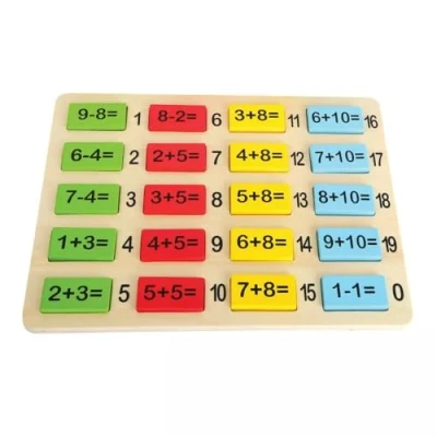 Imagen de Small Foot 10716 Placas de cálculo Azulejos Madera Colorida para el Aprendizaje Divertido sumas y restas, Incluye Tablero layinf con soluciones Impresas