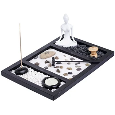 Imagen de London Boutique Zen Garden Portavelas de Buda para meditación, diseño Yin Yang, Arena Blanca y Piedras Decorativas (Buda Zen)