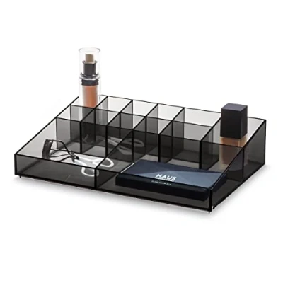 Imagen de iDesign Signature Series Maquillaje, Caja colección Exclusiva de Sarah Tanno, Organizador plástico con 13 apartados para paletas, brochas y más, Gris, 30,5 x 20,3 7,5