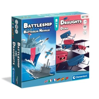Imagen de Clementoni Batalla Naval + Dama, Juego de Mesa para Toda la Familia, 2 Jugadores, 6 años +, Made in Italy, Single, Multicolor (16305)