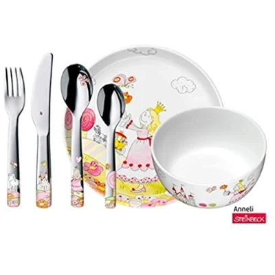 Imagen de WMF Princesa Anneli Vajilla para niños 6 Piezas, Incluye Plato, Cuenco y cubertería (Tenedor, Cuchillo de Mesa, Cuchara pequeña) Kids Infantil
