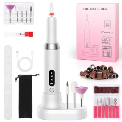 Imagen de Torno para Uñas Profesional 12 en 1 Lima Eléctricas Velocidad Ajustable 18000 RPM Eléctrica Seguro Kit de Manicura Pedicura Eléctrico Recargable por USB Salón DIY
