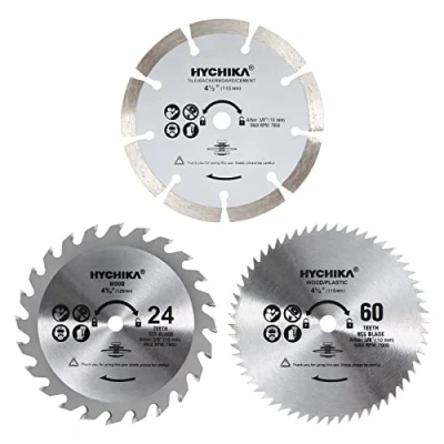 Imagen de HYCHIKA Hojas de Sierra Circular 115mm, Cuchilla 3 (24T TCT Sierra, 60T HSS ; Diamante Grano) Para Cortar Madera, Metal Blando, Azulejos