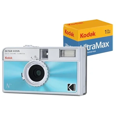 Imagen de Kodak EKTAR H35N Paquete de cámara Medio Marco con película Ultramax 400/24EXP 35 mm (Azul esmaltado)
