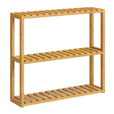 Imagen de SONGMICS baño, estantería de bambú para Plantas con 3 estantes Ajustables, Montaje en Pared, salón, Pasillo, Cocina, 60 x 15 54 cm, Color Natural BCB13Y