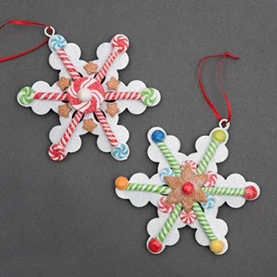 Imagen de SHATCHI Decoraciones Colgantes de Navidad para el hogar, Copos Nieve Decorados con piruletas y Caramelos, árbol Navidad, Juego 2 Unidades