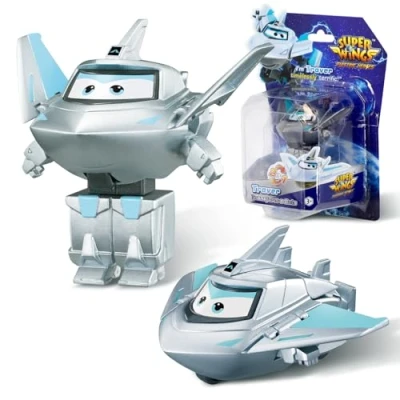 Imagen de Super Wings Juguetes Transformers Traver, Figura de acción 2 en 1, Juguete Robot avión 5 cm, transformable, Adecuado para niños y niñas a Partir 3 años, Color Plateado