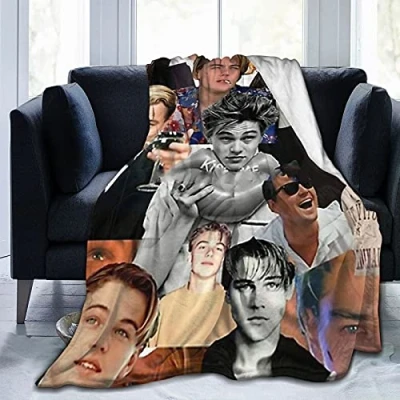 Imagen de Leonardo Dicaprio Collage manta de franela ligera y acogedora para cama, suave sofá, adecuada todas las estaciones, 60 x 50 pulgadas
