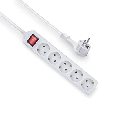 Imagen de ACT regleta de 5 enchufes, 1,5 m, Enchufe múltiple con Seguridad para niños, Interruptor, enchufes en ángulo 45 Grados AC2455
