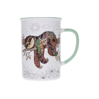 Imagen de Kiub Taza grande con animales (360 ml, diseño perezoso alargado en su rama, de porcelana fina