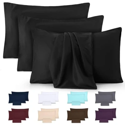 Imagen de Utopia Bedding Funda De Almohada Suave Microfibra Cepillada 100% Poliéster 50 x 75 cm, Juego 4, Fundas Resistentes Al Encogimiento y a La Decoloración Negro