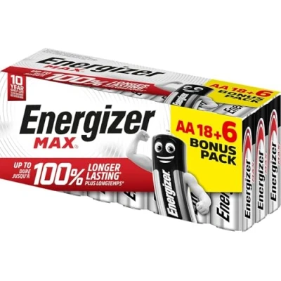 Imagen de Energizer Max, Pack de 18+6 Pilas AA, Larga duración para Uso Cotidiano, sin sulfataciones y con 10 años vida útil