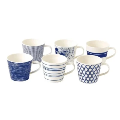 Imagen de Royal Doulton Juego de 6 Tazas Porcelana Pacific Blue Collection, café, té y Chocolate Caliente, 400 ml, Azul, Unidad (Paquete 1),