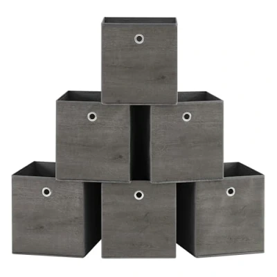 Imagen de SONGMICS Caja Almacenaje, Juego de 6 Cajas Almacenamiento con Asa, Organizadora Tela Oxford y no Tejida, 26 x 28 cm, Ajustable, Plegable, Gris Nublado RFB126G01