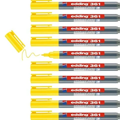 Imagen de edding 361 marcador para pizarras blancas amarillo 10 rotuladores punta redonda 1 mm rotulador pizarra blanca, borrado en seco flipchart, tablón de notas