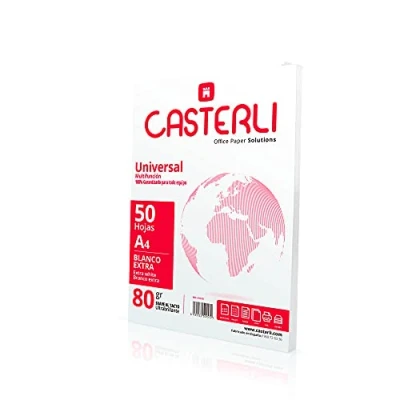 Imagen de CASTERLI 81010 Folios A4, 50 Hojas Blancas. Tamaño Papel de 80 gr, Extra blanca, multiusos para impresora A4 80gsm (A4, HOJAS)