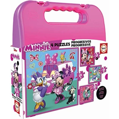 Imagen de Educa 4 Puzzles Infantiles Minnie Ayudantes Felices Maleta con progresivos A Partir de 3 años (17638)