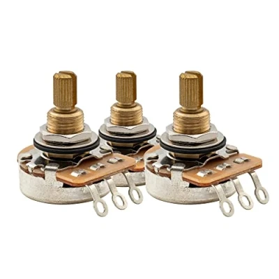 Imagen de Musiclily Pro A250K+B250K Latón Fina 24 estrías Potenciómetro Split Shaft Audio Linear Taper para USA Guitarra Eléctrica y Bajo(2A+1B)
