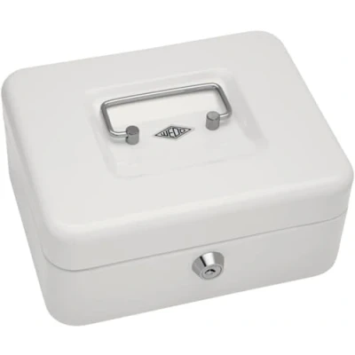 Imagen de Wedo 200X Caja metálica para dinero (2 llaves, soporte monedas desprendible, acero soldado, tamaño 2), color blanco